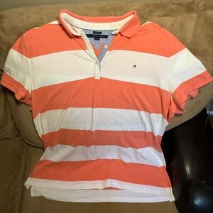 Tommy Hilfiger Rugby Coral & White Striped Polo Top